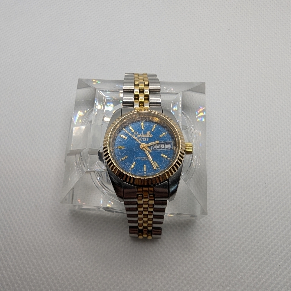 Gold and Silver Watch with Blue Dial